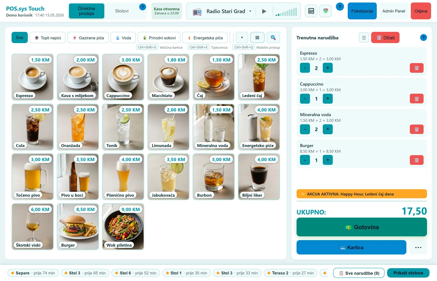 POS.sys Touch — Prodaja u lokalu, tema Ocean